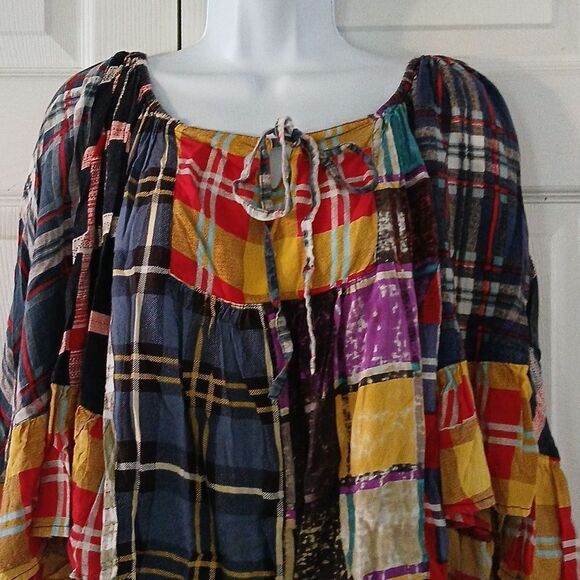 Sacred Threads patchwork boho hippie  wide bell sleeve blouse  Sz L/XL - Picture 3 of 8